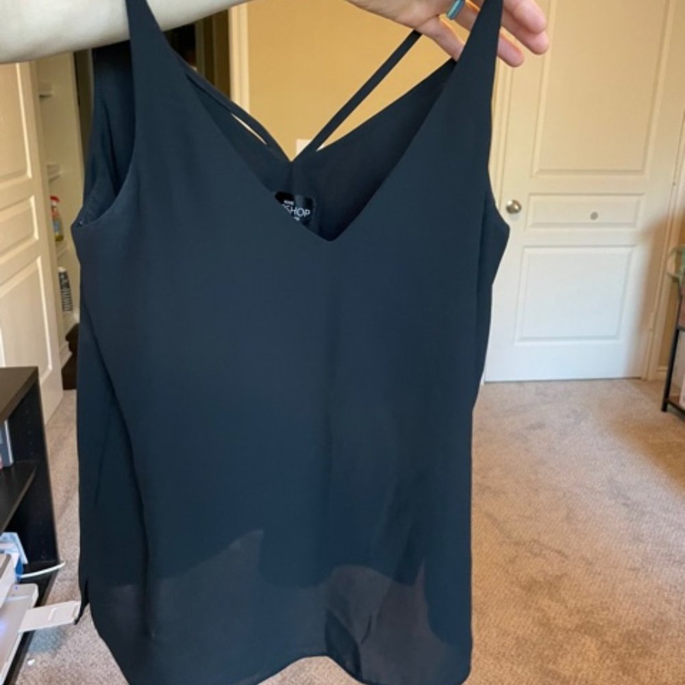 Top shop spaghetti strap top, black, 2 petite